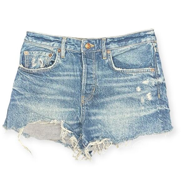 WE THE FREE Women’s Blue Distressed Good Times Relaxed Cutoff Denim Shorts Mid R - Picture 2 of 7